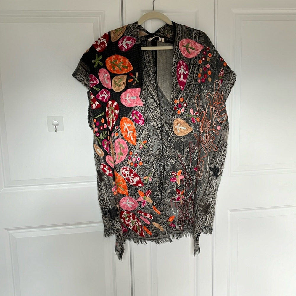Bohemian Embroidered wool shawl scarf